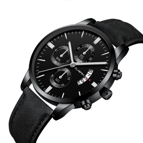 ⌚️NEW⌚️ Luxury Mens Calendar Leather Quartz Watch - Picture 2 of 2